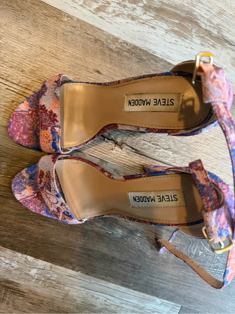 Steve Madden Pink and Blue Floral Block Heel Sandals